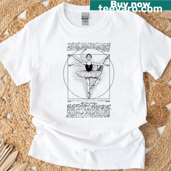 Boxy t-shirt featuring a ballerina in the style of Vitruvian Man