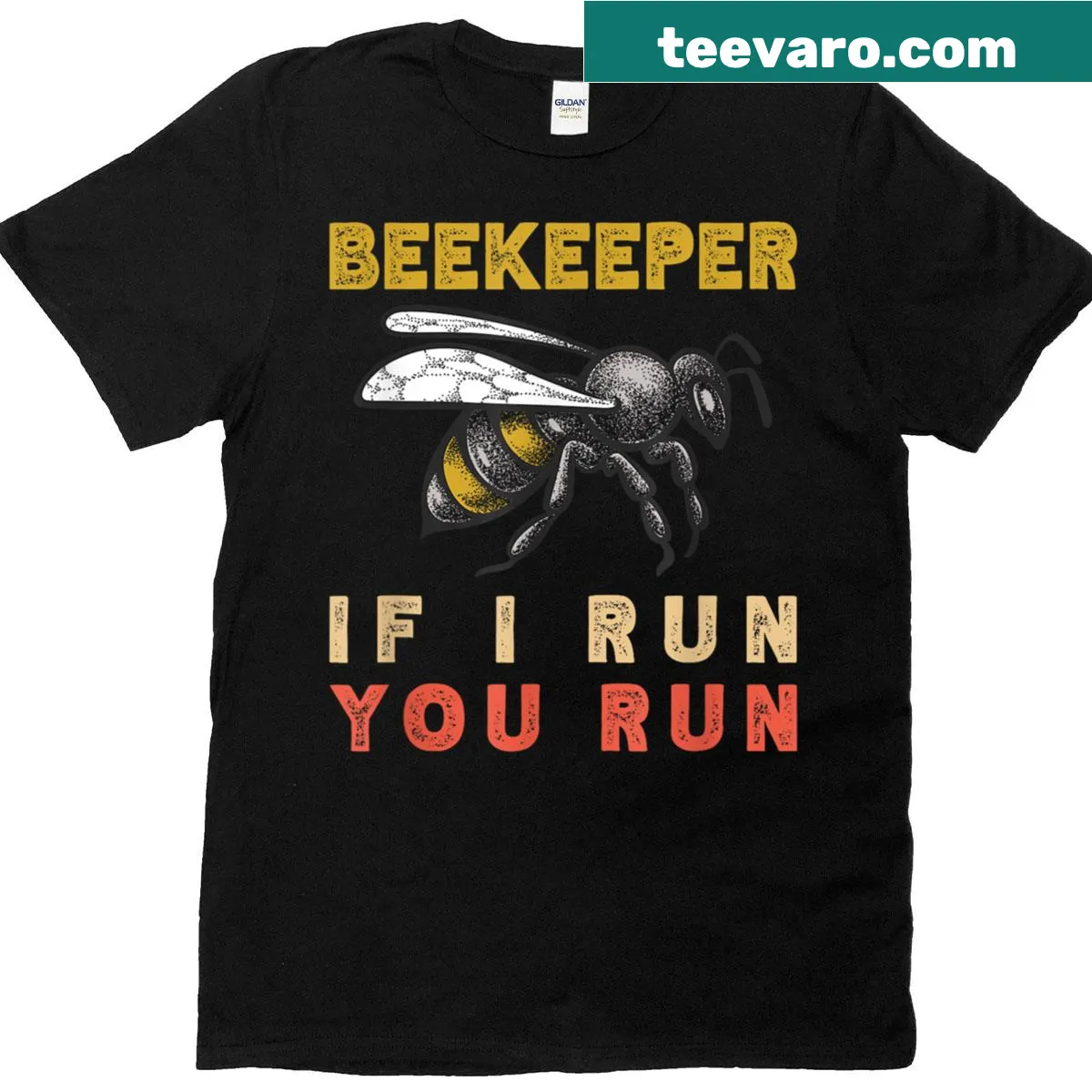Vintage T-shirt with 'If I Run, You Run' bee graphics — on a men's t-shirt