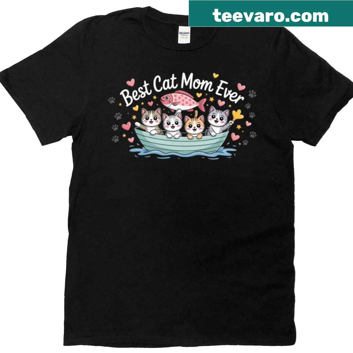 Cartoon of adorable cats in a boat on a t-shirt — on a men's t-shirt