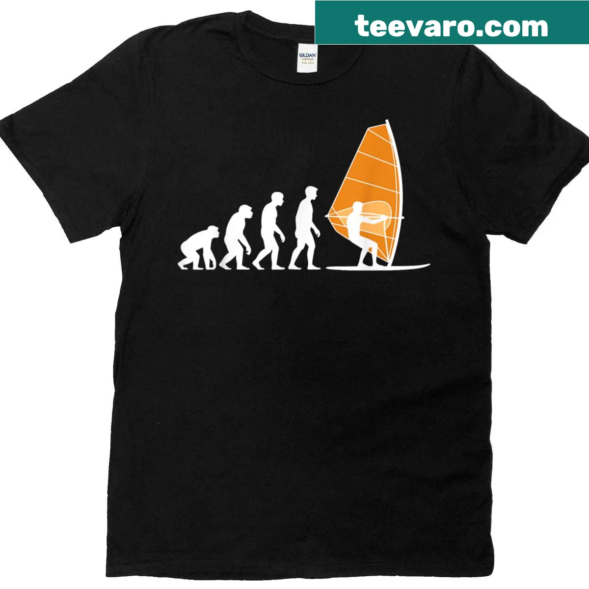 Windsurfing illustration shirt featuring a windsurfer on waves — on a men's t-shirt