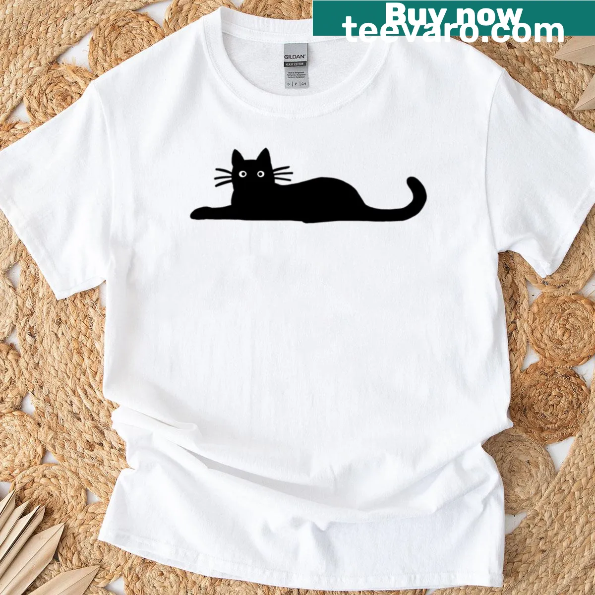Playful black cat design on an active T-shirt — on a men's t-shirt