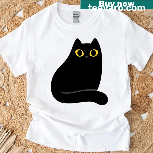 Halloween T-shirt featuring a playful black cat illustration