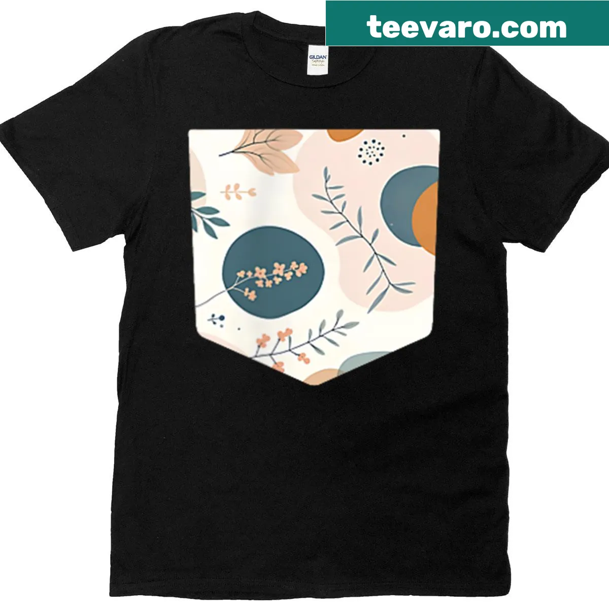 Minimalist T-shirt featuring boho floral abstract design. — on a men's t-shirt
