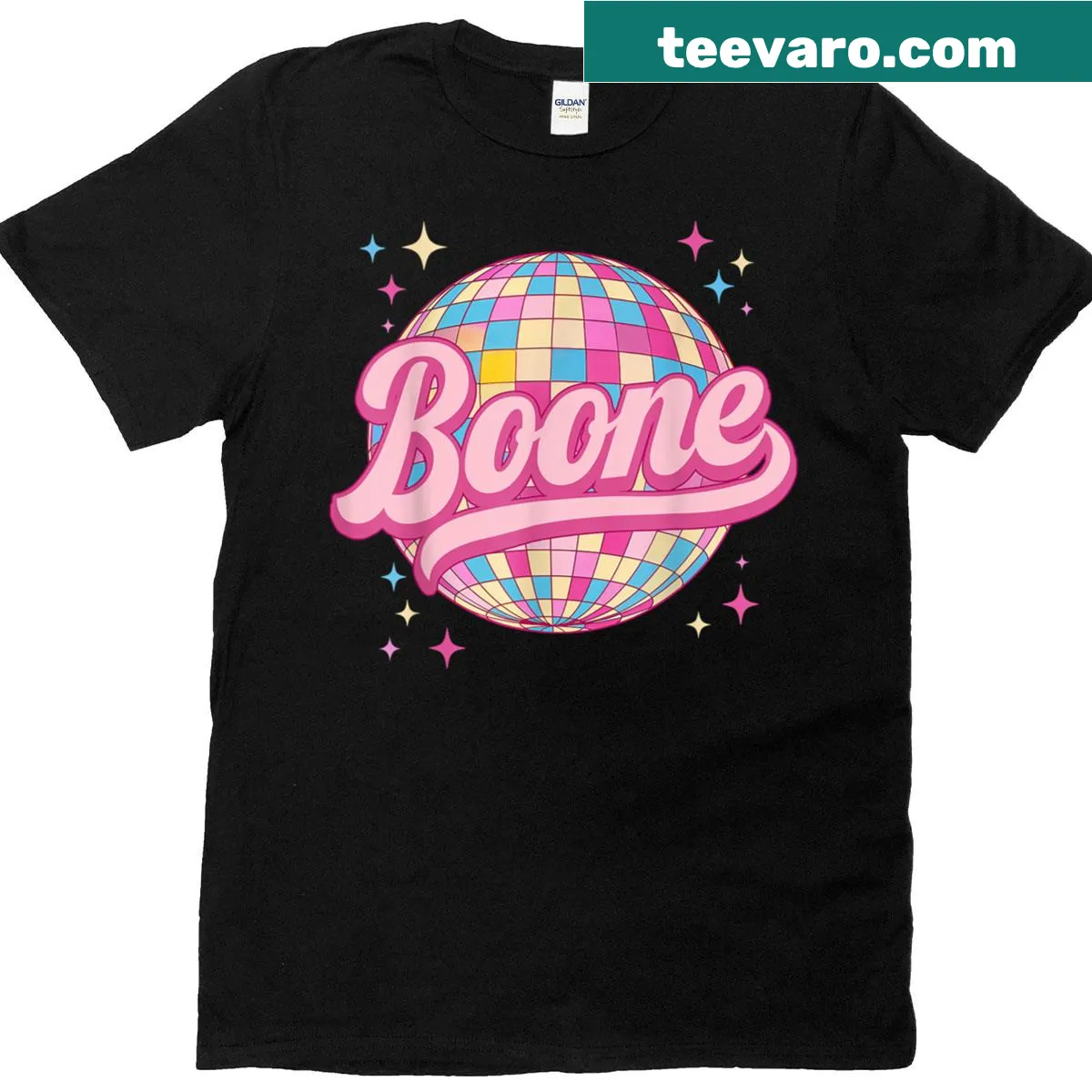 Vintage Boone Disco T-shirt with playful disco graphics — on a men's t-shirt