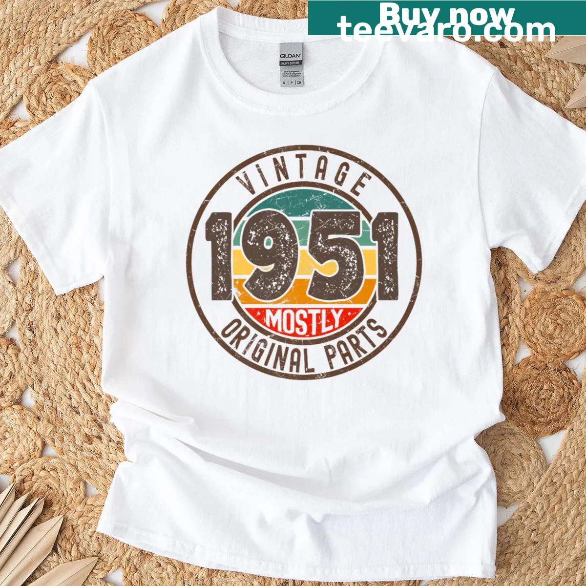 Vintage 1951 birthday t-shirt with original logo design — on a men's t-shirt
