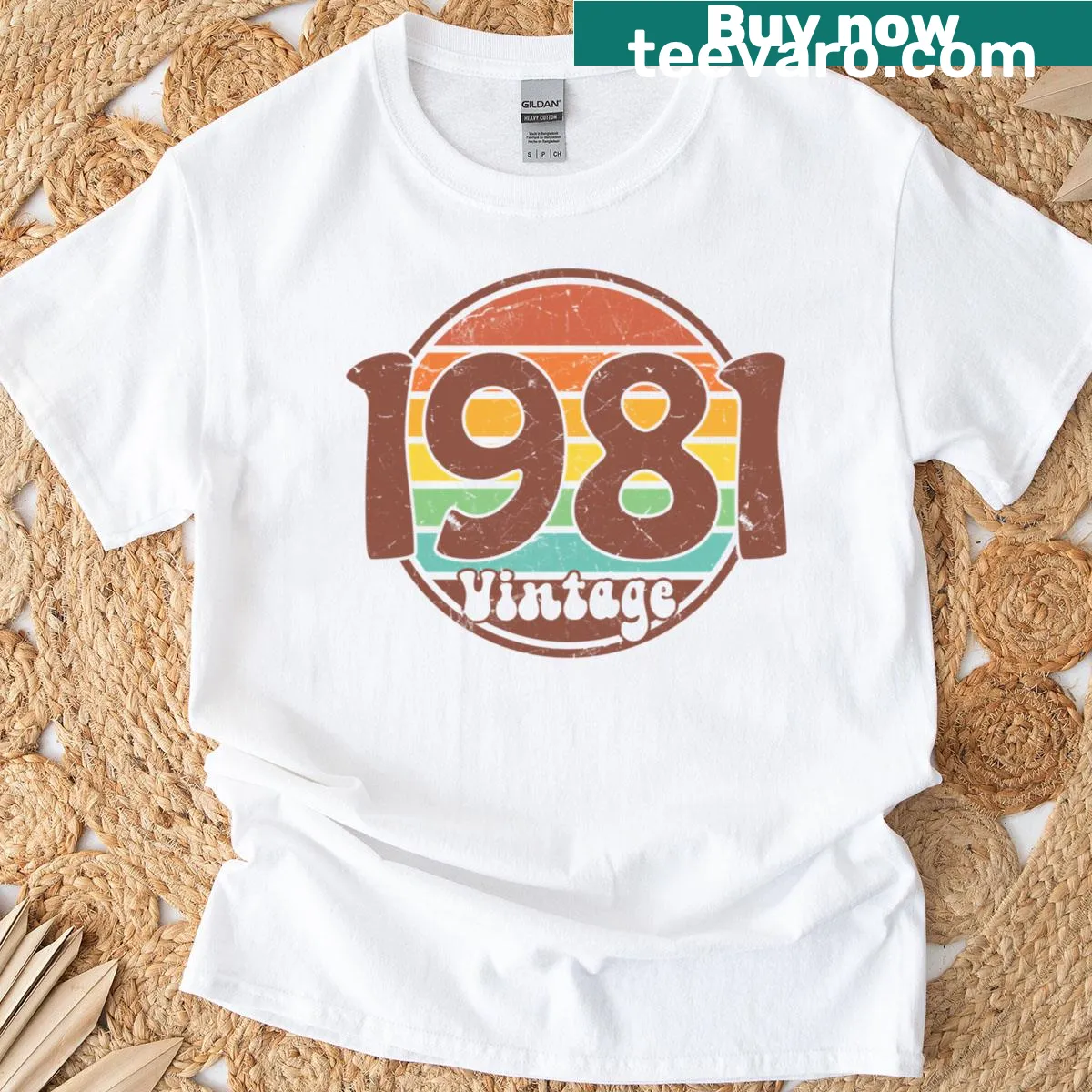 Vintage birthday t-shirt featuring 'Born In 1981' text — on a men's t-shirt