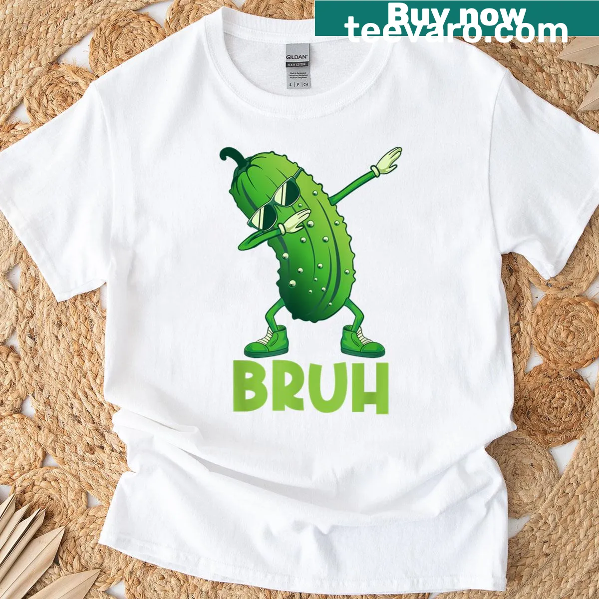 Funny T-shirt featuring a dabbing pickle meme — on a men's t-shirt