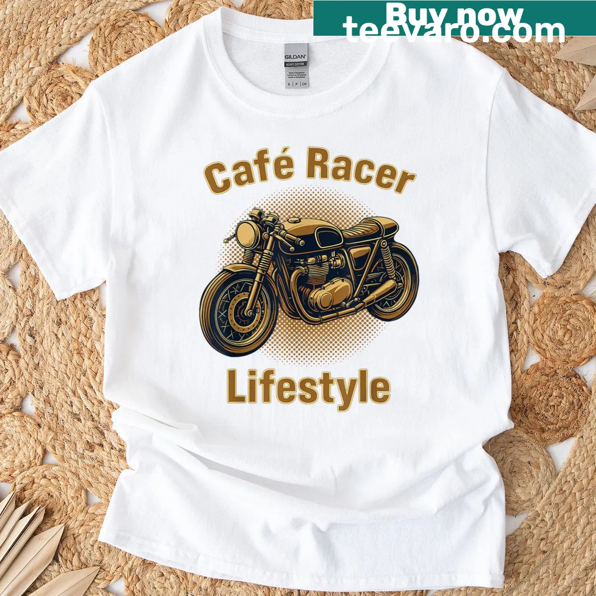 Vintage motorcycle t-shirt celebrating cafe racer culture. — on a men's t-shirt
