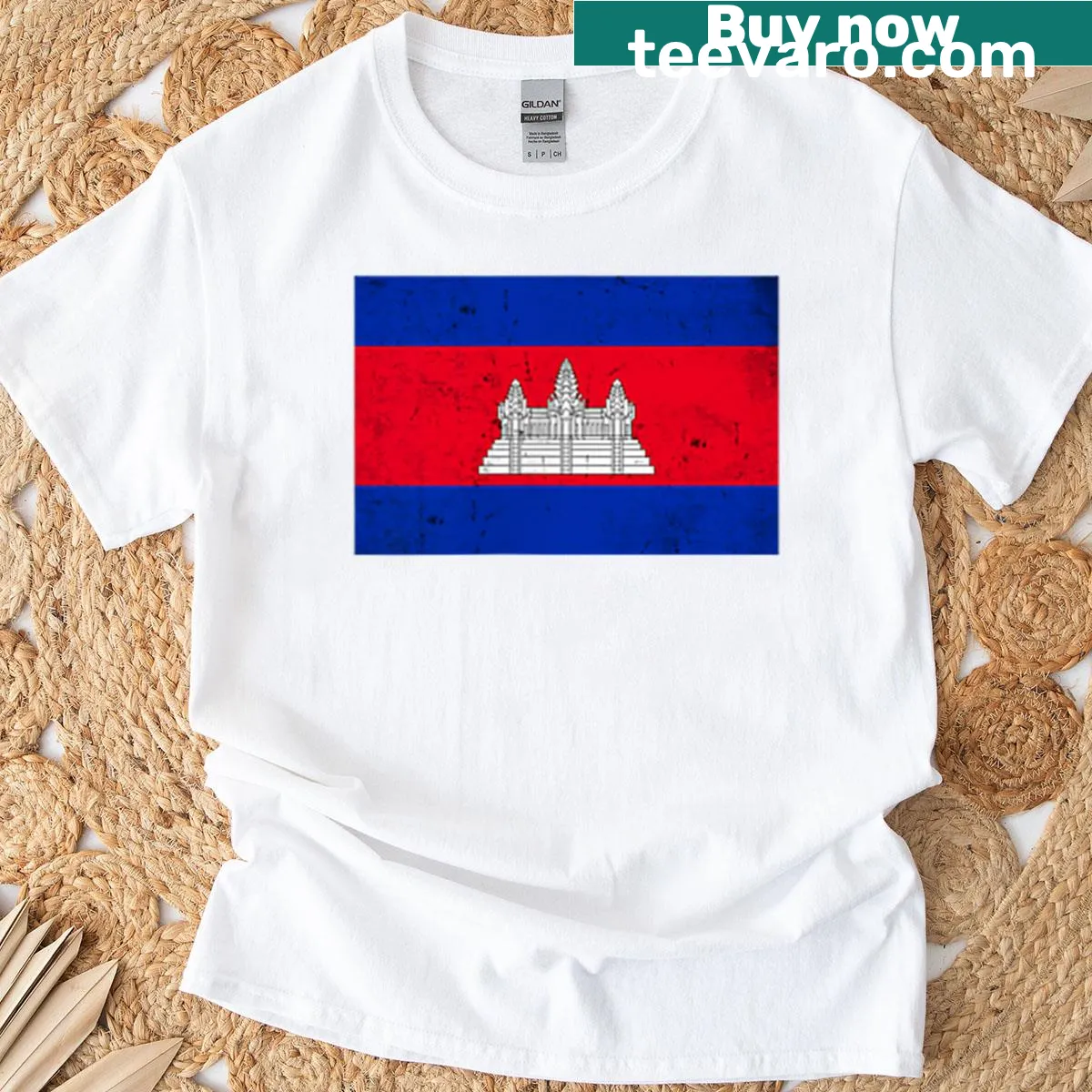 T-shirt featuring a graphic illustration of the Cambodia flag — on a men's t-shirt