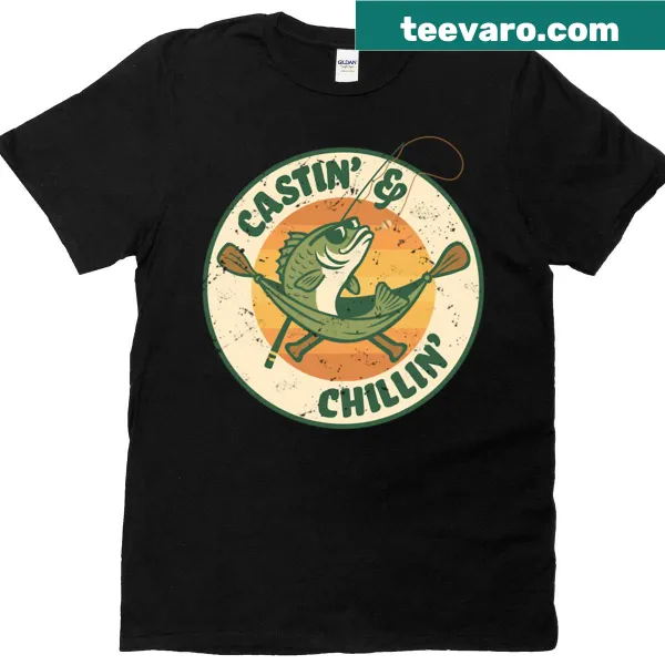 Oversized T-shirt with a playful bass-in-a-hammock fishing design