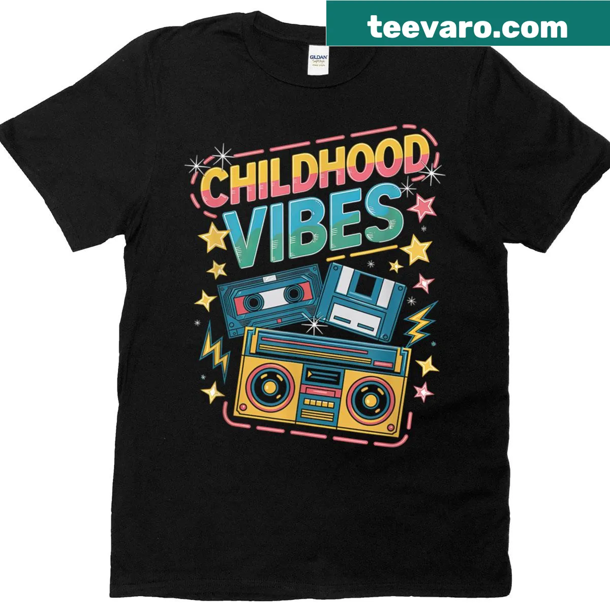 Vintage retro 90s t-shirt featuring cassette tape and disco-themed graphics — on a men's t-shirt
