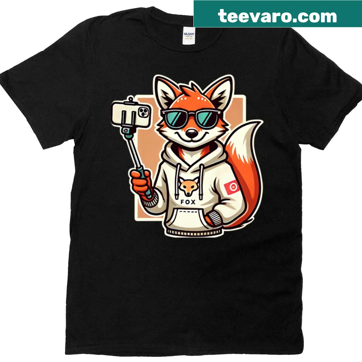 Cool cartoon fox oversized t-shirt with urban forest vibes — on a men's t-shirt