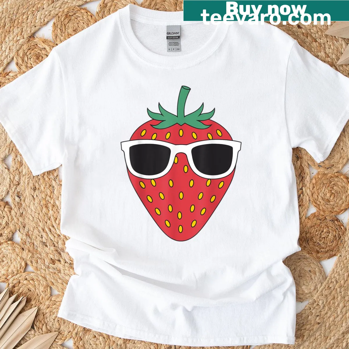 T-shirt featuring a playful, cool strawberry illustration for fruit lovers. — on a men's t-shirt