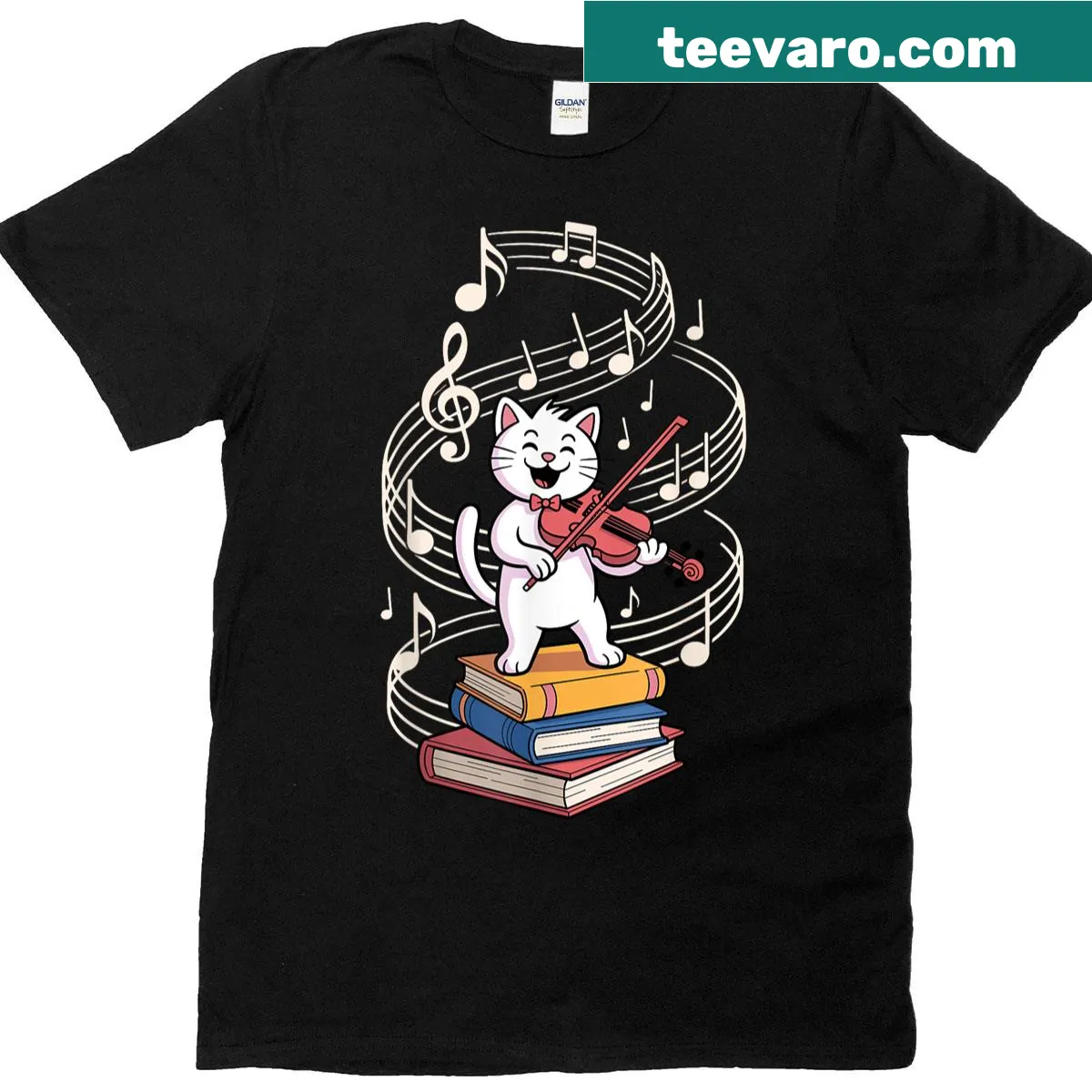 Illustrated T-shirt featuring a violin graphic for music lovers — on a men's t-shirt