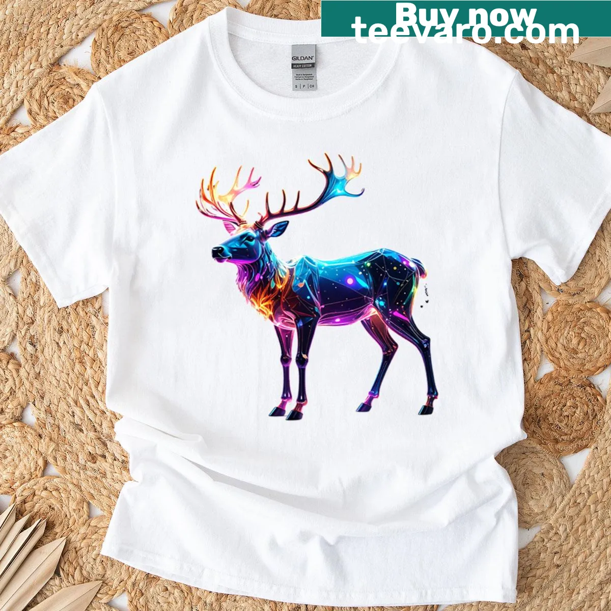 Oversized T-shirt with an illustration of a cosmic reindeer — on a men's t-shirt