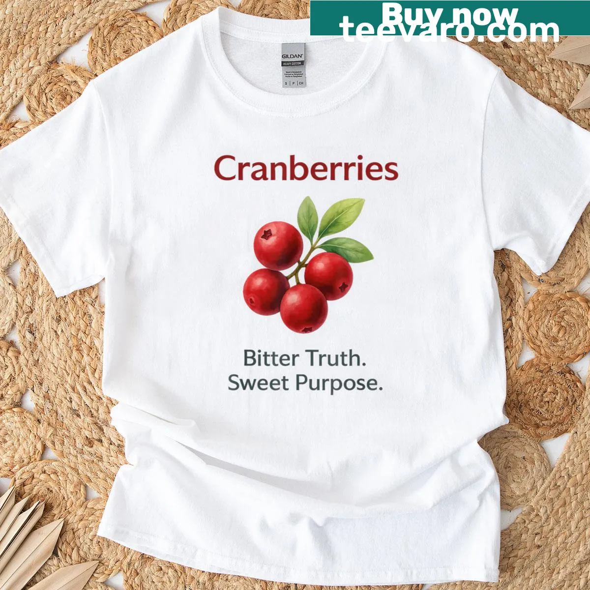 Vintage farmer t-shirt featuring cranberries with retro text — on a men's t-shirt