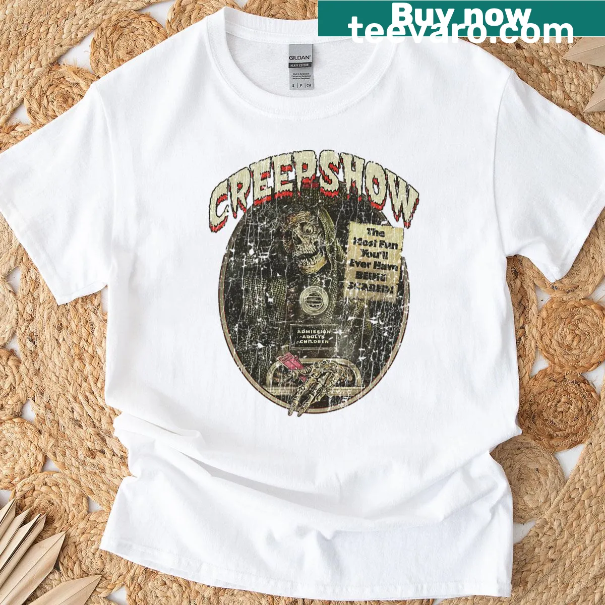 Creepshow 1982 t-shirt with classic horror typography — on a men's t-shirt