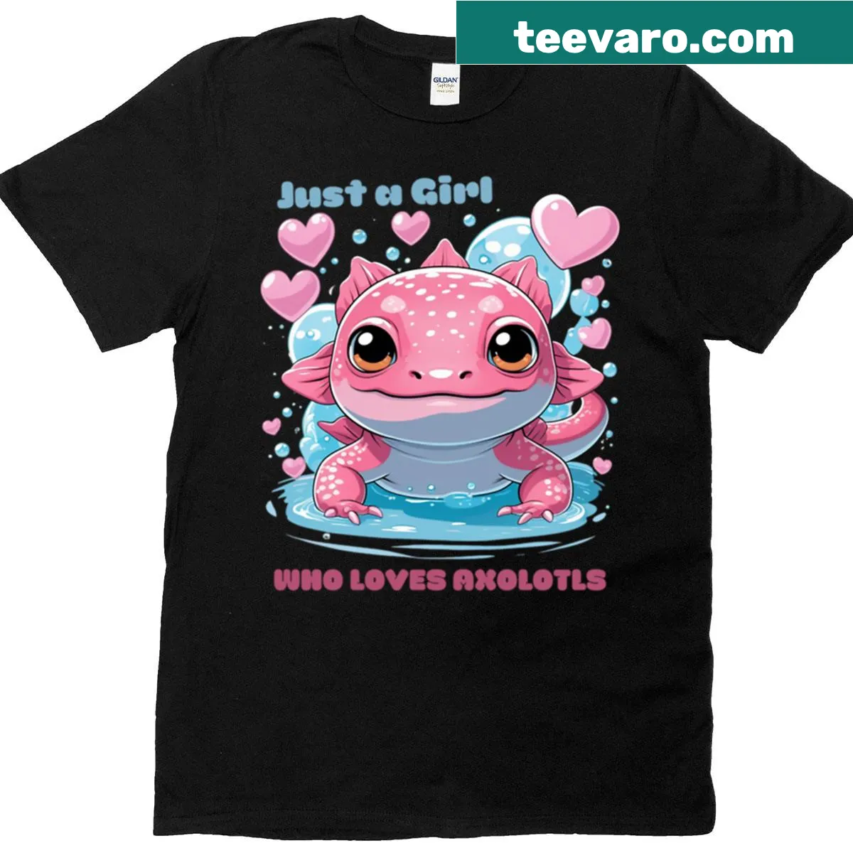 Adorable axolotl saying hello on oversized T-shirt for kids — on a men's t-shirt