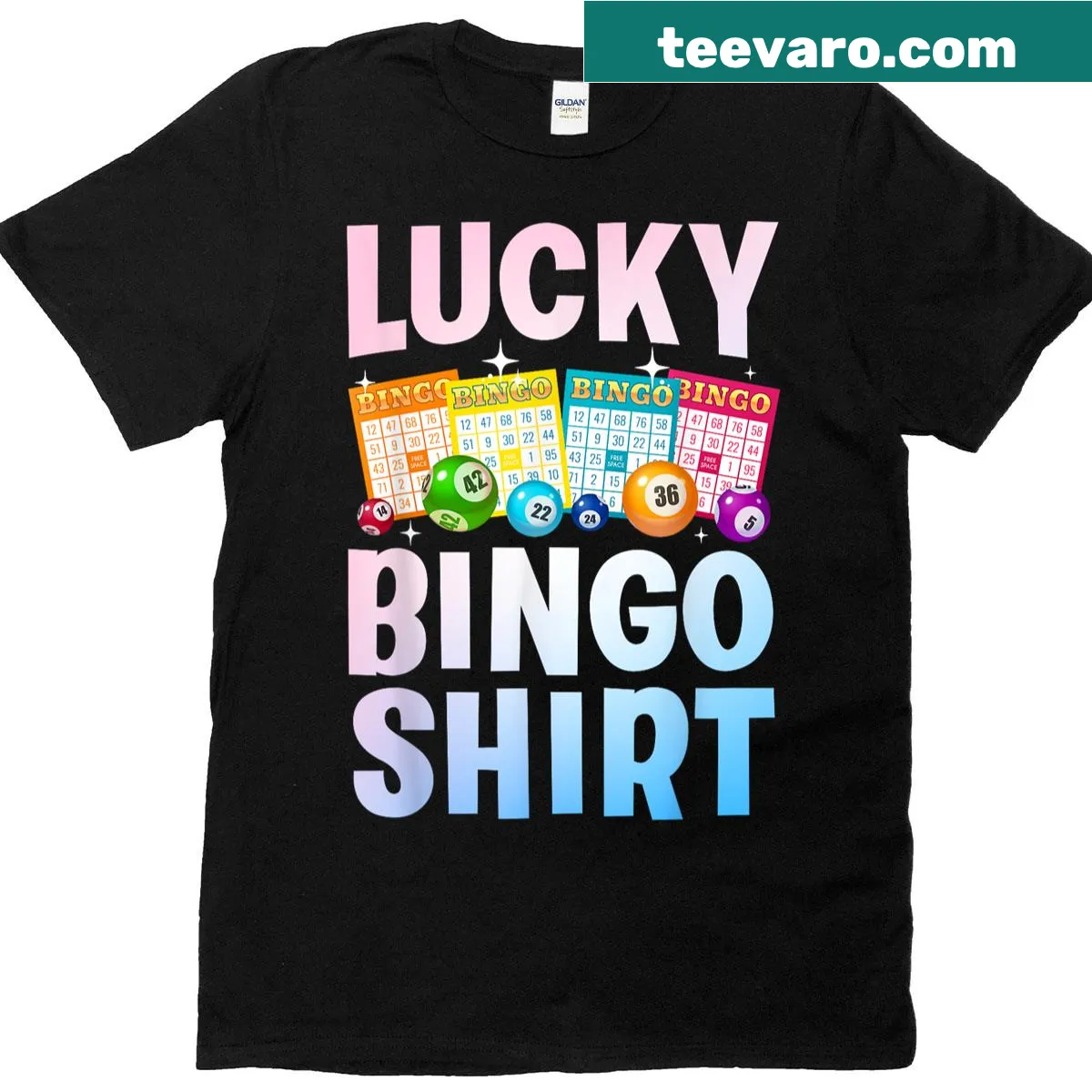 Bingo-themed graphic featuring cute bingo balls and playful text — on a men's t-shirt