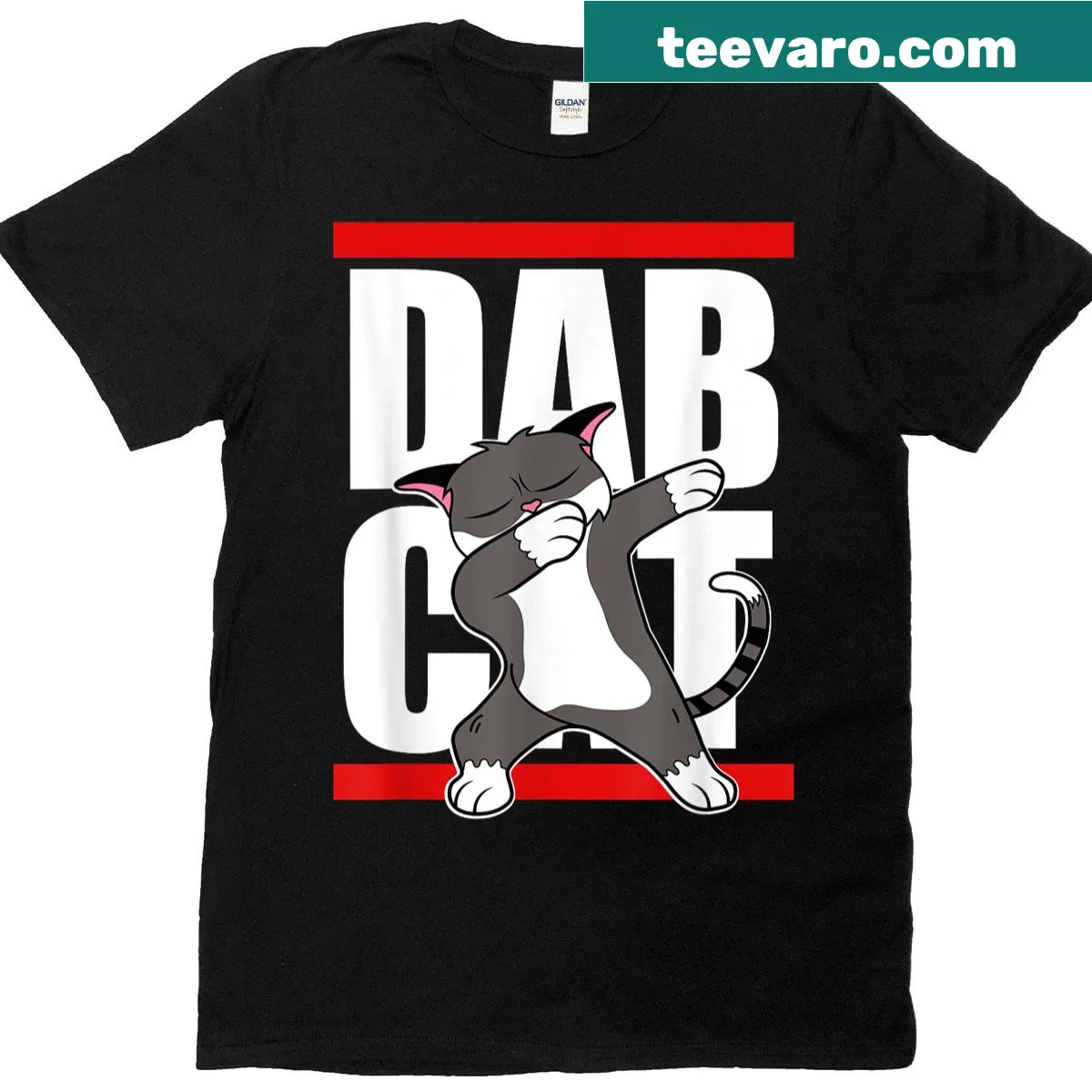 Vintage-style T-shirt featuring a cat doing a dab dance — on a men's t-shirt