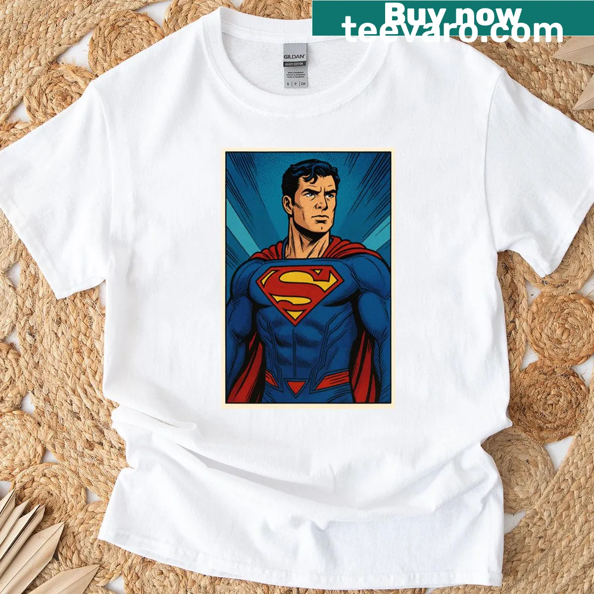 Graphic t-shirt featuring David Corenswet as 'The Man of Tomorrow' — on a men's t-shirt
