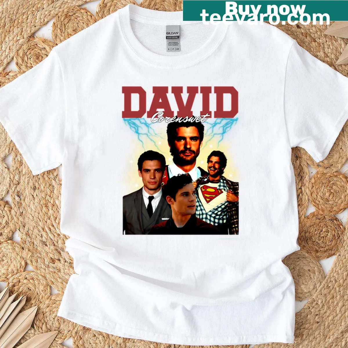 Vintage-style bootleg shirt featuring David Corenswet — on a men's t-shirt