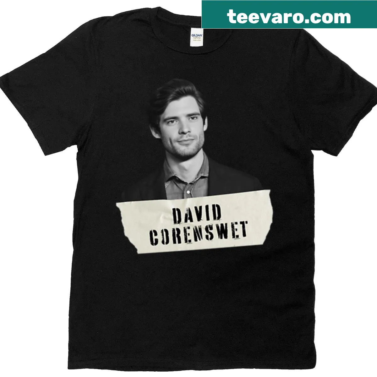Minimalist T-shirt featuring the name David Corenswet — on a men's t-shirt