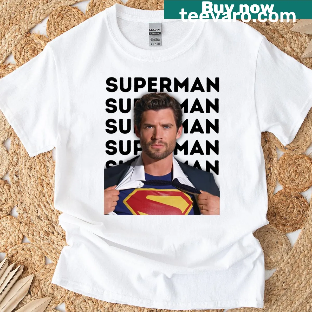 Oversized T-shirt featuring a silhouette design of David Corenswet as Clark Kent — on a men's t-shirt