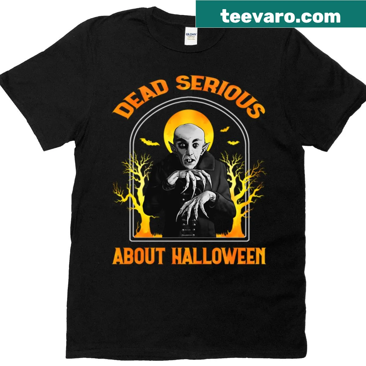 Funny Count Orlok Halloween t-shirt with spooky vibes typography — on a men's t-shirt