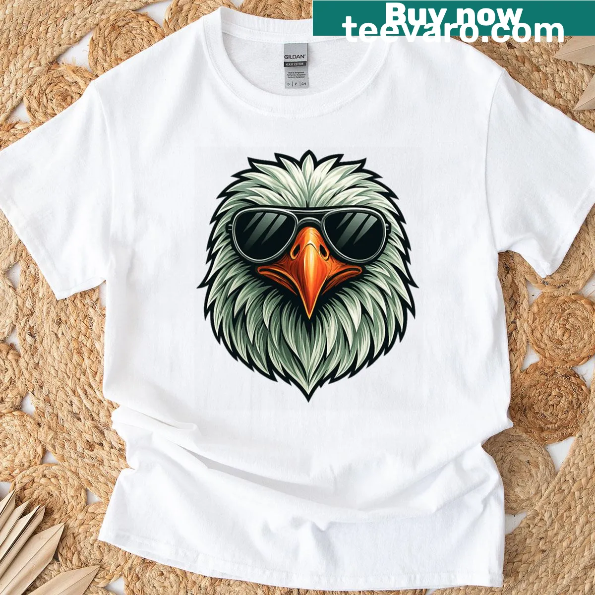 Cartoon eagle with sunglasses t-shirt for eagle lovers — on a men's t-shirt