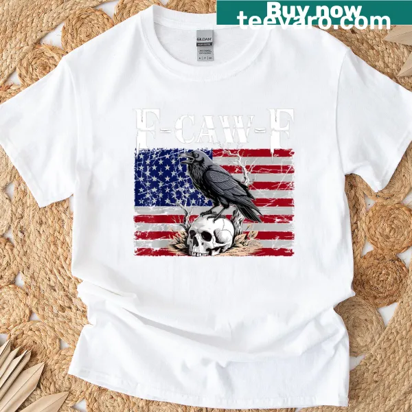 Retro t-shirt featuring black crow and USA flag design
