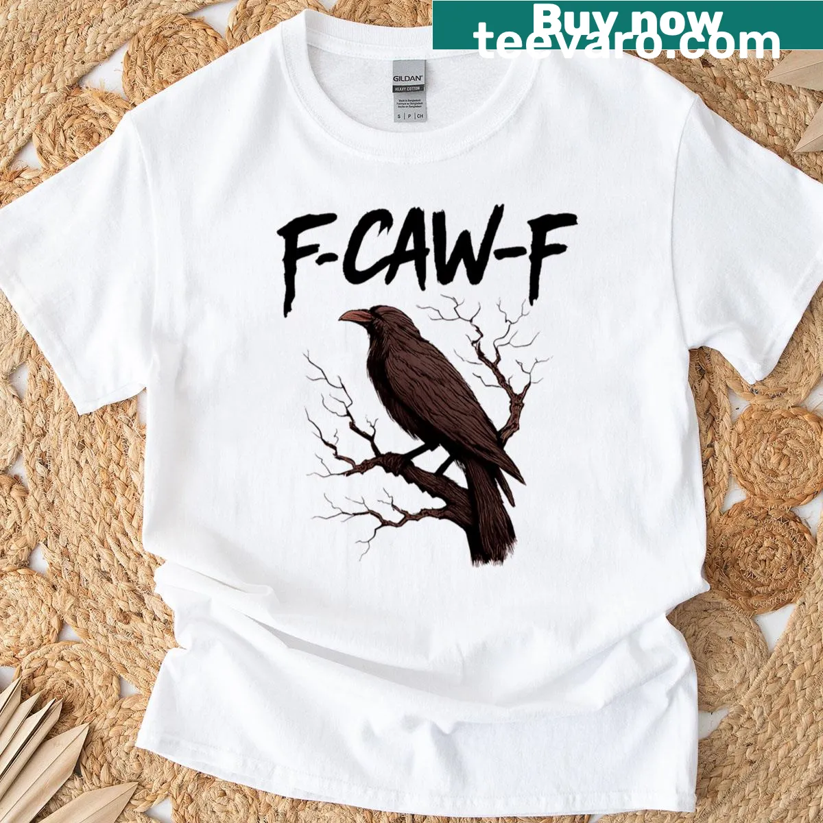 Illustration of a black crow under a moonlit sky on a T-shirt — on a men's t-shirt