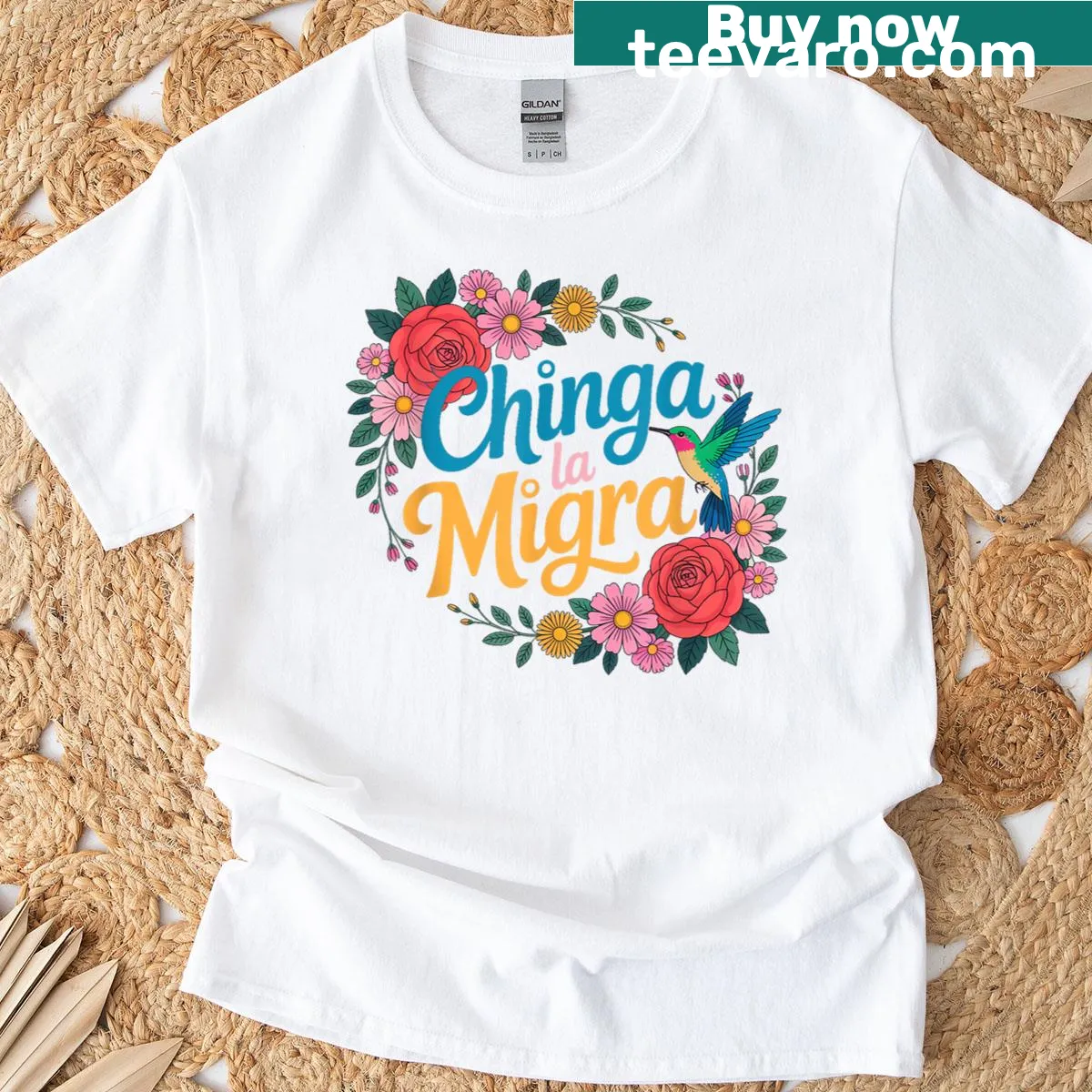 Vintage-style T-shirt with floral design and social justice message — on a men's t-shirt