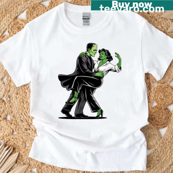 Frankenstein and bride dancing design for Halloween T-shirt