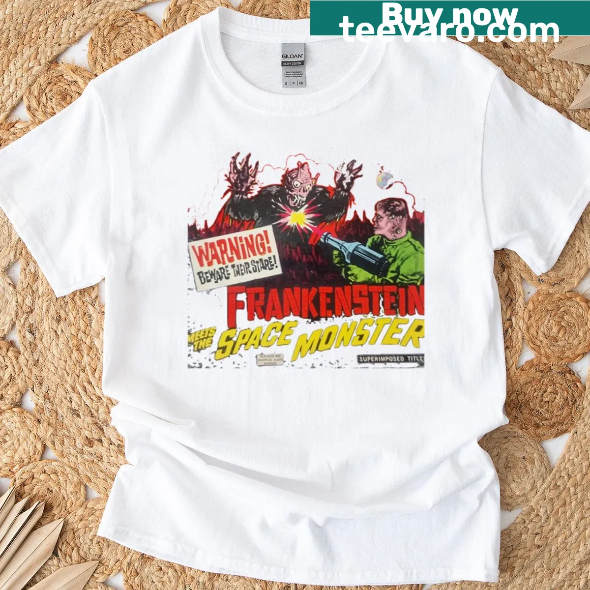 Frankenstein as a space monster t-shirt with unique graphic — on a men's t-shirt