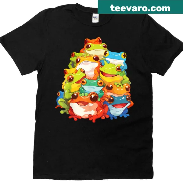 Cute T-shirt with a pile of kawaii frogs for kids