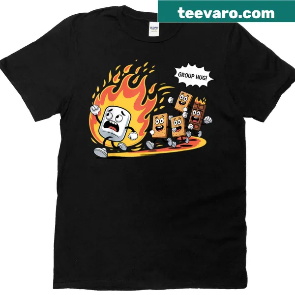 Cute cartoon T-shirt with marshmallows and chocolate hugging