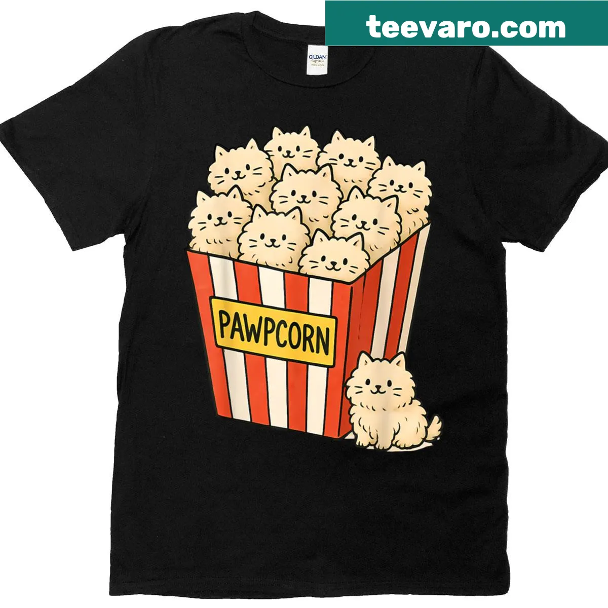 Cute kitten and popcorn pun T-shirt for cat lovers — on a men's t-shirt