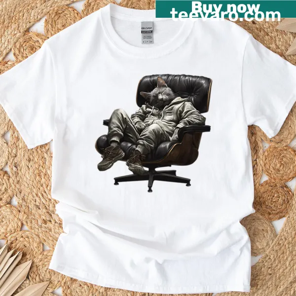 Oversized T-shirt featuring a graphic of a sleeping cat