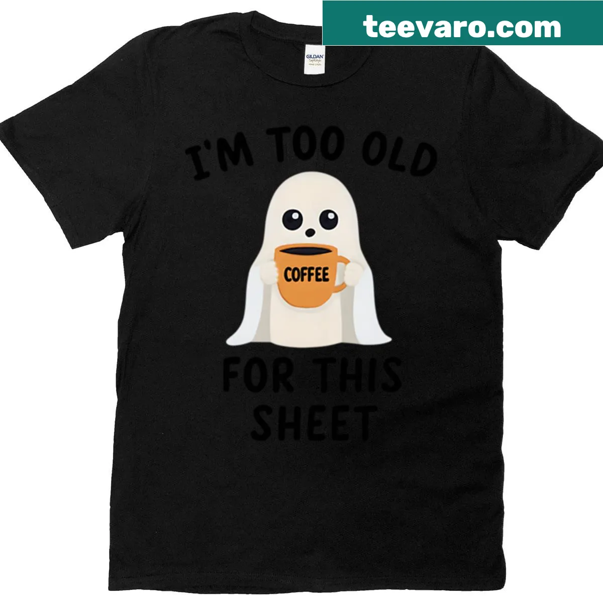 Funny coffee themed T-shirt with humorous ghost graphic — on a men's t-shirt