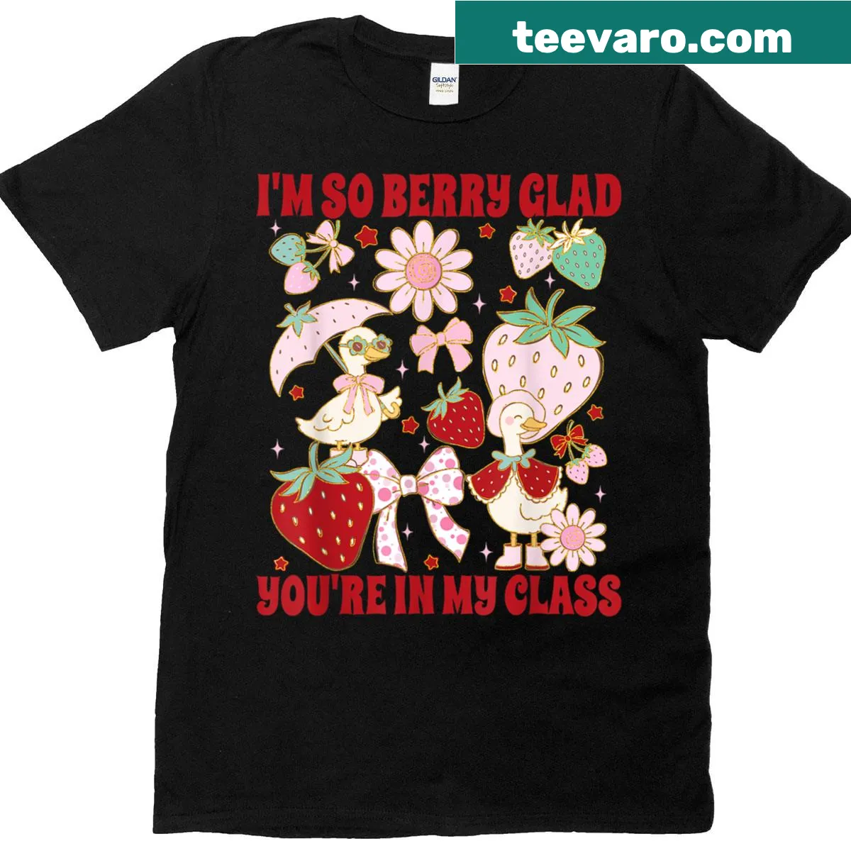 Vintage t-shirt with a strawberry graphic and humorous text for teachers — on a men's t-shirt