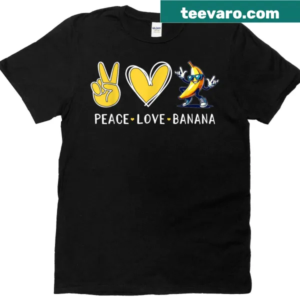 Cute banana-themed t-shirt with 'Peace Love Banana' for fun and joy.