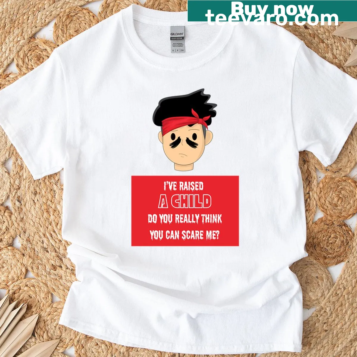 Funny parent quote t-shirt about raising children and humor — on a men's t-shirt