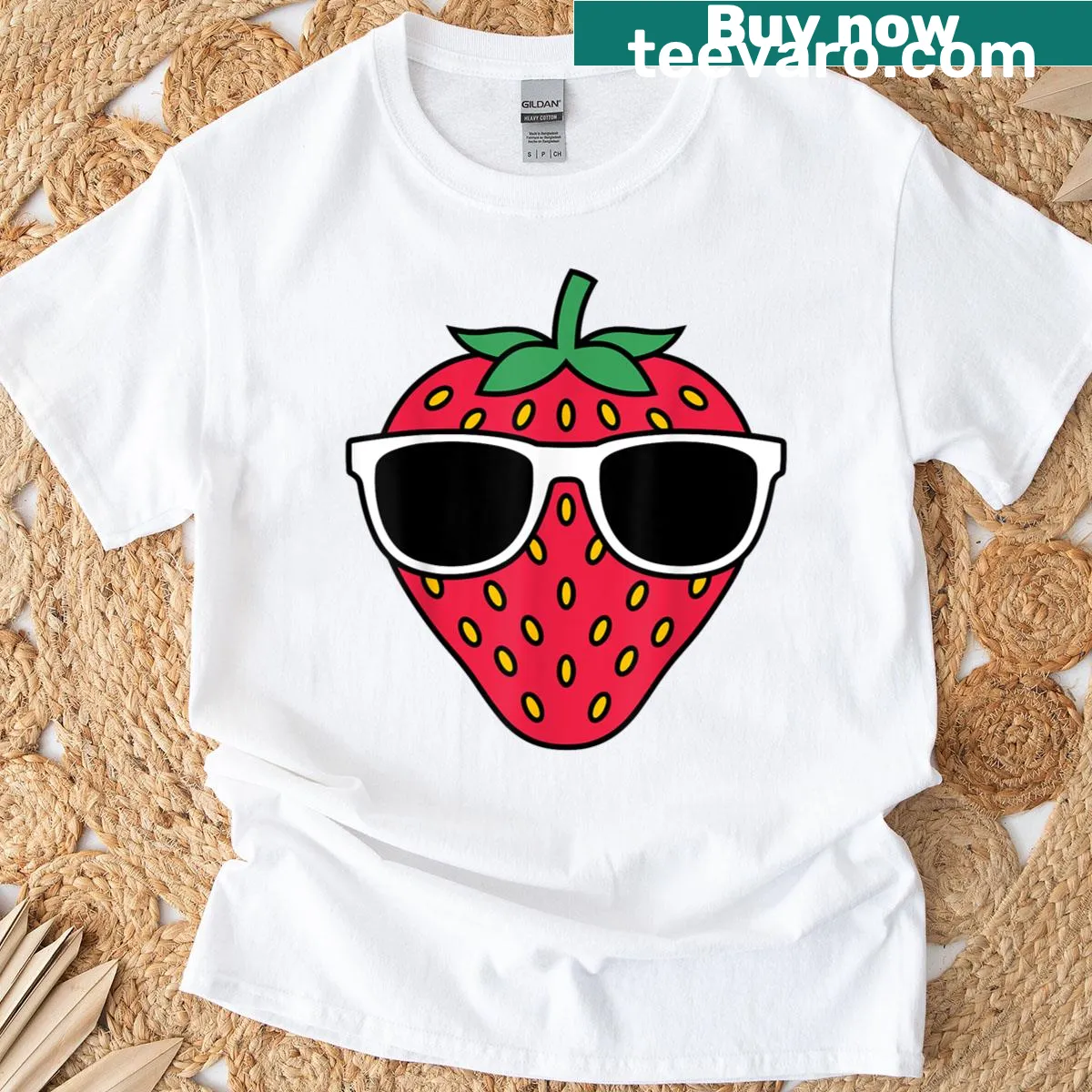 Cartoon strawberry design T-shirt for strawberry lovers — on a men's t-shirt