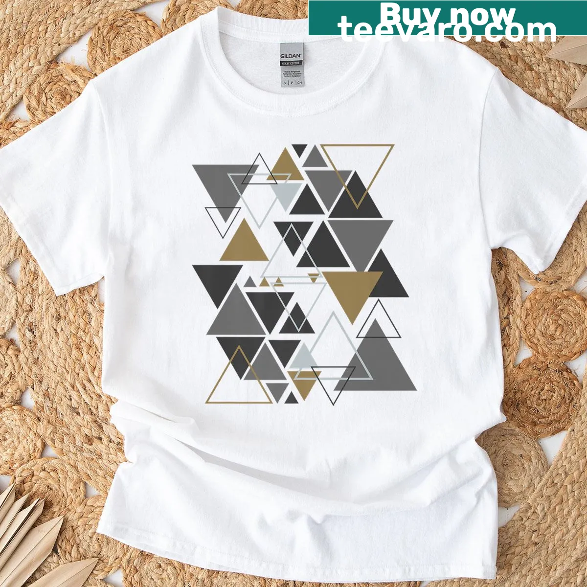Vintage-style t-shirt featuring abstract geometric triangles design — on a men's t-shirt
