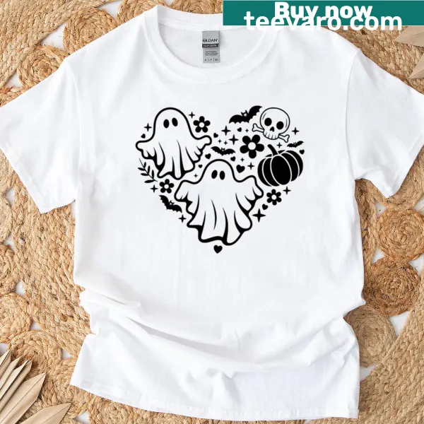 Playful Ghost Heart T-shirt with whimsical ghost design