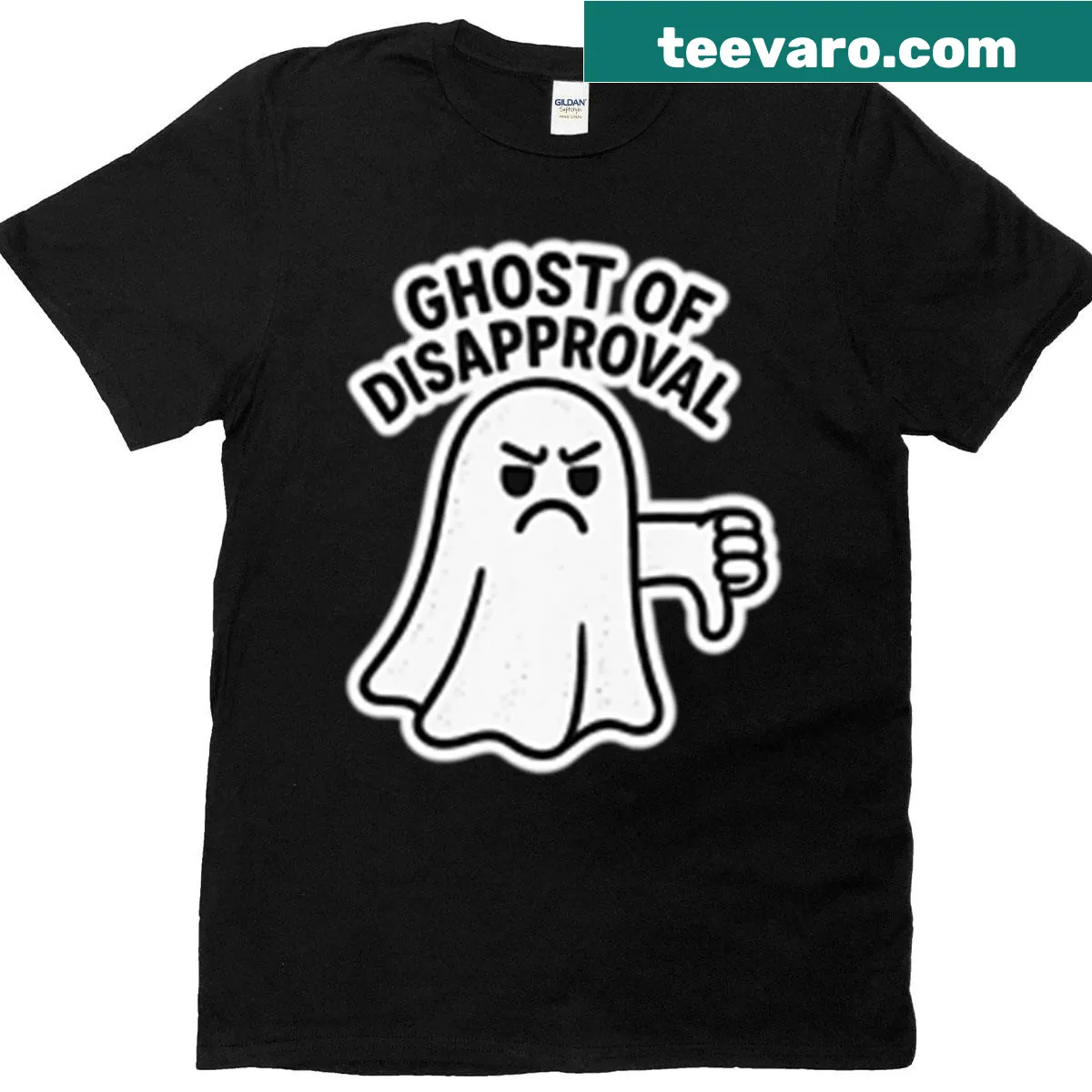Humorous ghost illustration with a disapproving expression — on a men's t-shirt