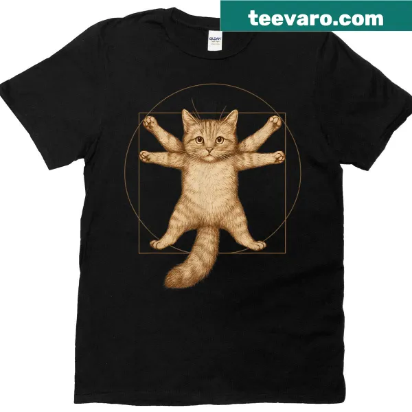 Cat art print T-shirt featuring a design inspired by the golden ratio