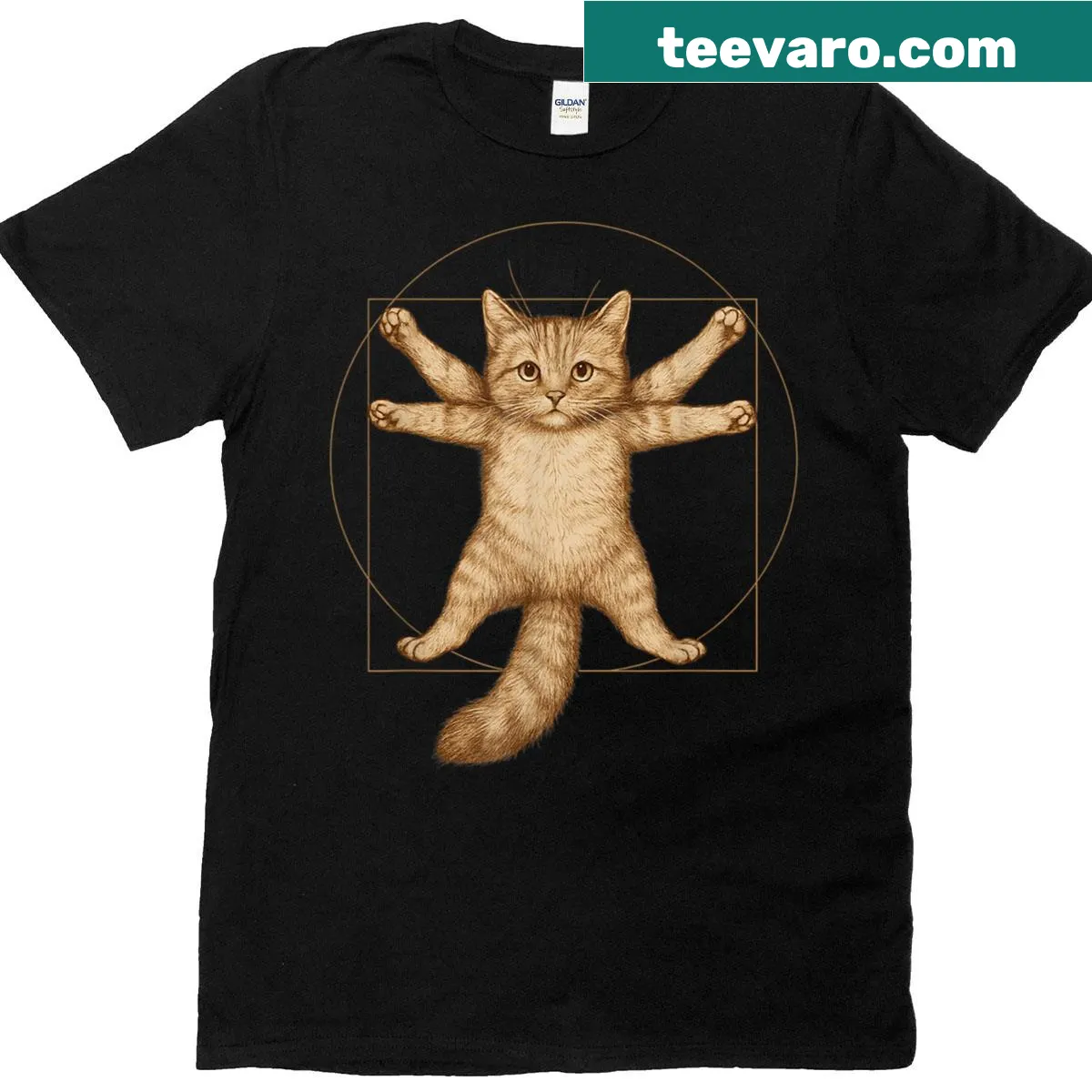 Cat art print T-shirt featuring a design inspired by the golden ratio — on a men's t-shirt