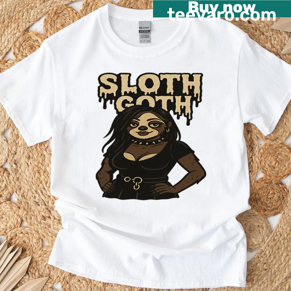 Edgy Goth Sloth t-shirt featuring a sloth in goth attire — on a men's t-shirt